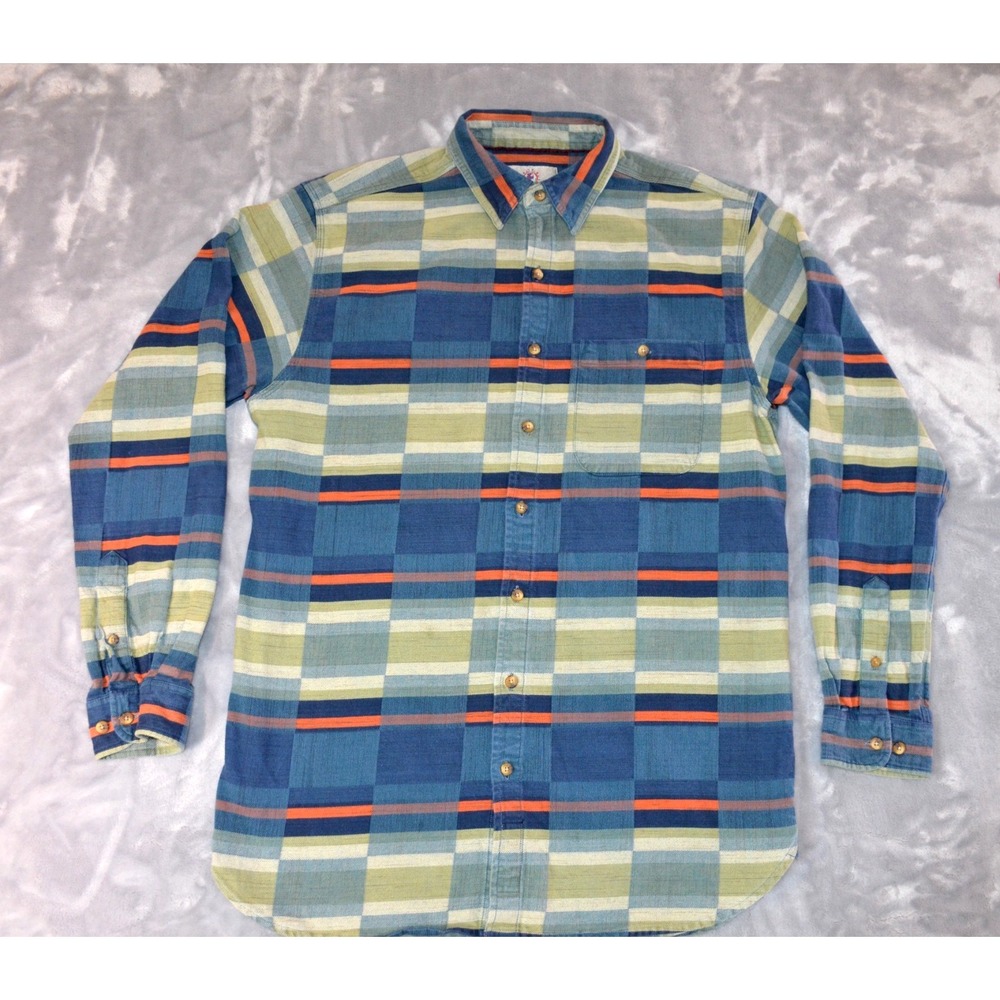 Vtg The Territory Ahead Flannel Shirt Mens Large‎ Tall Patch Plaid Blue Org Grn